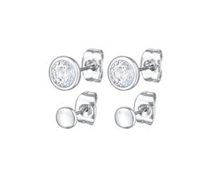 Elli Pendientes Mujeres Pendientes de Botón Geo Juego Color Plata con Cristales