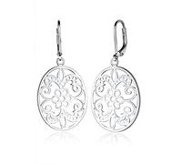 Elli Pendientes para dama con diseño en ornamentos florales en plata de ley 925