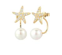 Elli Pendientes para mujer con forma de estrella de mar con perlas y cristales de circonita en plata de ley 925 chapada en oro, Corte facetado, Circonia cúbica