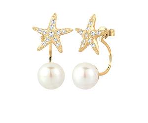 Elli Pendientes para mujer con forma de estrella de mar con perlas y cristales de circonita en plata de ley 925 chapada en oro, Corte facetado, Circonia cúbica