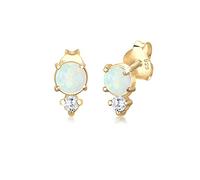 Elli Pendientes Mujeres Pendientes de botón Vintage con cristales de circonio cúbico y ópalo en plata de ley 925 bañada en oro