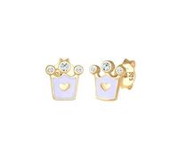 Elli Pendientes para niños con forma de corazón con corona esmgrando rosa, con cristales , fabricados en plata de ley 925