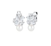 Elli Pendientes prémium para mujer, perla de agua dulce floral, con circonitas y cristales marquesa en plata de ley 925, Corte facetado, Circonia cúbica