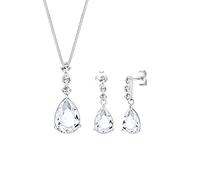 Elli Premium Juego de Joyas Juego de Joyas para Mujer Gotas con Cristales en Plata de Ley 925 Bañado en Oro Rosa