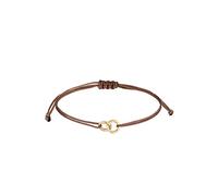 Elli Pulseras Mujeres Círculo geo minimalista con nylon marrón en plata de ley 925 bañada en oro