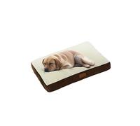 Ellie-Bo - Colchón cama para jaula de perro, mullido y lavable, funda de cuero sintético y relleno de poliéster para jaulas tamaño L de 87 x 57 x 10 cm en marrón y blanco