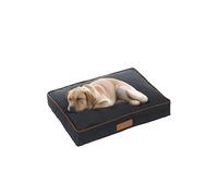 Ellie-Bo - Colchón cama para jaula de perro, mullido y lavable, funda impermeable Oxford y relleno de poliéster para jaulas tamaño L de 87 x 57 x 10 cm en color negro con ribetes marrones