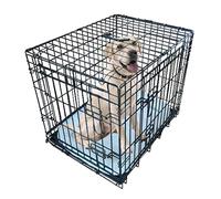 Ellie-Bo - Jaula de lujo de dos puertas para cachorros con cama de piel de oveja sintética (mediana, 76 cm, negra)
