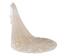 EllieWely Velo de novia largo de la boda del cordón de 2 niveles con el peine del metal F02, Marfil, Royal length 138"