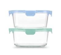Ello Color Lock - Juego de 2 recipientes de vidrio a prueba de fugas para almacenamiento de alimentos con tapas de plástico herméticas sin BPA, apto para lavavajillas, microondas y congelador, color