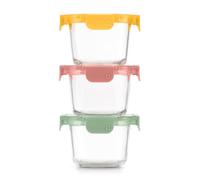 Ello Color Lock - Juego de 3 recipientes de vidrio a prueba de fugas para almacenamiento de alimentos con tapas de plástico herméticas sin BPA, apto para lavavajillas, microondas y congelador,