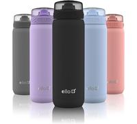 Ello Cooper - Botella de agua de acero inoxidable aislada al vacío con popote de silicona antimicrobiana, 22 onzas, color negro