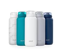 Ello Cooper Botella de agua de acero inoxidable con pajita y asa de transporte, doble pared y metal aislado al vacío, tapa a prueba de fugas con boquilla de silicona suave, reutilizable, sin BPA, 625