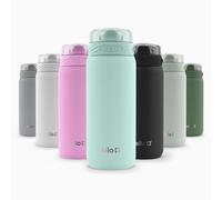 Ello Cooper - Botella de agua de acero inoxidable de 18 onzas con popote y asa de transporte, doble pared y metal aislado al vacío, tapa de bloqueo a prueba de fugas con boquilla de silicona suave,