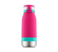 Ello Emma Botella de agua de acero inoxidable aislada al vacío con tapa a prueba de fugas y popote suave, sin BPA, rosa tropical, 14 onzas