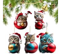 Ellxen 5 colgantes de árbol de Navidad de gato, acrílico 2D, adornos para árbol de Navidad, regalos, divertidos colgantes de Navidad, decoraciones de Navidad para porche, pasillo, oficina, vacaciones