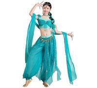 ELLYDOOR Disfraz de Jasmine para mujer, disfraz de princesa Aladino para danza del vientre, disfraz de Halloween y cosplay, Azul jazmín., S