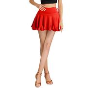 ELLYDOOR Falda de baile latino para mujer, minifalda de salón de baile, salsa rumba de entrenamiento, traje de patinador, falda con volantes con pantalones cortos, Rojo, Medium