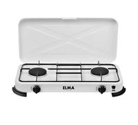 ELMA Cocina a Gas Portátil 2 Fuegos - Compacta y Ligera, Ideal para Camping, Caravanas y Uso en Casa | Compatible con Gas Butano y Propano, Incluye Instrucciones de Montaje | 58 x 28 x 5,5 cm