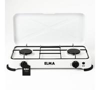 ELMA Cocina a Gas Portátil 2 Fuegos - Compacta y Ligera, Ideal para Camping, Caravanas y Uso en Casa | Compatible con Gas Butano y Propano, Incluye Instrucciones de Montaje | 58 x 28 x 5,5 cm