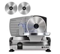 ELMA Cortadora de Fiambre Eléctrica 200W, Cortafiambres Doméstico con 2 Cuchillas de Acero Inoxidable de Ø190 mm, Corte Regulable de 0-15 mm para Embutidos, Queso, Pan y Verduras