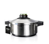 ELMA Olla a Presión Prêst de 4 Litros, Ø24 cm | Acero Inoxidable 18/10, Fondo Encapsulado Apto Inducción, 2 Modos de Cocción, Triple Sistema de Seguridad, Tapa de Cristal Incluida