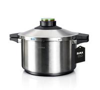 ELMA Olla a Presión Prêst de 6 Litros, Ø24 cm | Acero Inoxidable 18/10, Fondo Encapsulado Apto Inducción, 2 Modos de Cocción, Triple Sistema de Seguridad, Tapa de Cristal Incluida