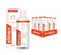 elmex Enjuague bucal protector de caries 6 x 400 ml - Limpieza dental antibacteriana sin alcohol protege eficazmente contra la caries - para uso diario con protector de calcio fluoruro de calcio doble