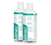 elmex Enjuague bucal Sensitive 2 x 400 ml - Enjuague bucal para una protección adicional contra los dientes sensibles al dolor y la caries del cuello - para la limpieza diaria sin alcohol con sabor a
