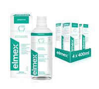 elmex Enjuague bucal Sensitive 4 x 400 ml - Enjuague bucal para una protección adicional contra los dientes sensibles al dolor y la caries del cuello - para la limpieza diaria sin alcohol con sabor a
