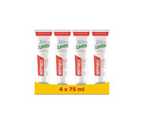 Elmex Junior Protección Caries, Pasta Dientes Infantil, Pack 4x75ml | Dentífrico para niños 6-12 años, Fluoruro de amina anticaries, Cuida dentición permanente, Remineraliza esmalte