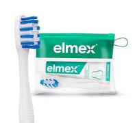 Elmex Mini pasta de dientes para viajes, mini cepillo de dientes para dientes sensibles, kit de viaje - Protección y fortalecimiento del esmalte dental - Tamaño compacto de viaje 12 ml