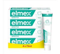 Elmex Pasta de dientes Sensitive con aminfluoruro – Cuidado suave – 4 x 75 ml