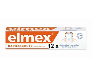 Elmex Protección Caries Pasta de Dientes con Fluoruro de Amina | Pack 12 Uds x 75ml | Protege contra la Caries | Dentífrico que Fortalece el Esmalte | Protección Superior de los Dientes