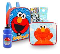 Elmo - Mini mochila y lonchera - Paquete de mochila escolar Sesame Street de 11 pulgadas, bolsa de almuerzo, calcomanías, botella de agua, más | Mini mochila Elmo para niños pequeños