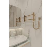 Elna Gold Mini - Toallero eléctrico de 35 W, 205 x 530 mm, radiador compacto para baño, acero inoxidable, acabado dorado, con temporizador y termostato, IP44, montaje en pared para inodoro de