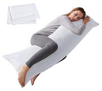 ELNIDO Queen Almohada Corporal con Funda de Almohada, Almohada de Cama Larga Suave para Adultos, Inserto de Almohada Transpirable de Cuerpo Completo para Dormir, 20 x 54 Pulgadas, Color Blanco