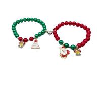 Elnwnnkc 2pcs Christmas Beaded Couple Bracelets for Women Men Heart Matching Santa XmasTree Bangles Jewelry Elastic