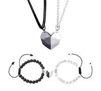 Elnwnnkc 4x Couple Set Heart Pendant Matching Necklace Forever Love Jewelry Gifts for Couple Best Necklace Set for Girls Couples Men Teens Women