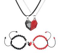 Elnwnnkc 4x Couple Set Heart Pendant Matching Necklace Forever Love Jewelry Gifts for Couple Best Necklace Set for Girls Couples Men Teens Women