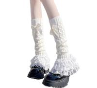 Elnwnnkc Aesthetic Cable Knit Leg Warmers With Bowknot Fairycore Boot Covers Sweet Tiered Ruffled Lace Trim Leg Sleeve Socks Knitted Foot Covers