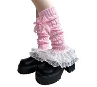 Elnwnnkc Aesthetic Cable Knit Leg Warmers With Bowknot Fairycore Boot Covers Sweet Tiered Ruffled Lace Trim Leg Sleeve Socks Knitted Foot Covers