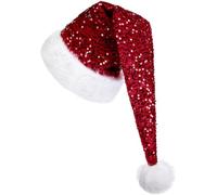 Elnwnnkc Bonitos sombreros de Navidad, forro térmico grueso, materiales de poliéster suave, unisex, para adultos, niños, clima frío, durabilidad, doble capa, sombreros con purpurina, rosso, Talla