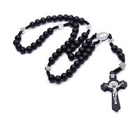 Elnwnnkc Collares religiosos de madera de Cristo Jesús para cruz, collares de Rosario Católico, recuerdos de iglesia, colgante de oración, collar con corazón