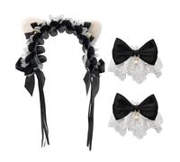 Elnwnnkc Diademas ajustables de encaje con orejas de gato con lazo y campanas para disfraz de mujer y niña, cosplay, fiesta, orejas de gato, diademas con campanas desmontables