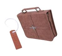 Elnwnnkc Espaciosa cubierta de cuero con textura de escritura que proporciona correa extraíble y arreglo, cuenta con almacenamiento compacto de la Biblia con cremallera
