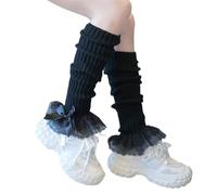 Elnwnnkc Fairycore Ribbed Knit Leg Warmer Socks Tiered Ruffled Lace Trim Sleeve Japanese Sweet Bowknot Boot Covers For Women Knitted Covers
