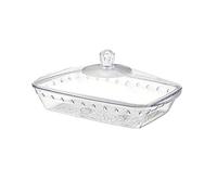 Elnwnnkc Práctico contenedor de almacenamiento para el hogar, elegante aspecto transparente con detalles metálicos, bandeja de PET de grado alimenticio