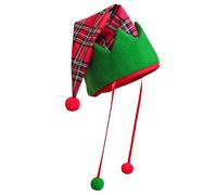 Elnwnnkc Sombrero de elfos a cuadros con pompones para todas las edades, accesorio de disfraz de Navidad para fiestas de vacaciones, regalo secreto de Papá Noel, gorra de fiesta de vacaciones