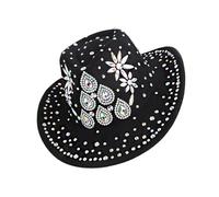 Elnwnnkc Sombreros de fieltro con diseño geométrico de diamantes de imitación para uso cómodo y protección solar, sombreros de vaqueras al aire libre, Forma negra 4, M